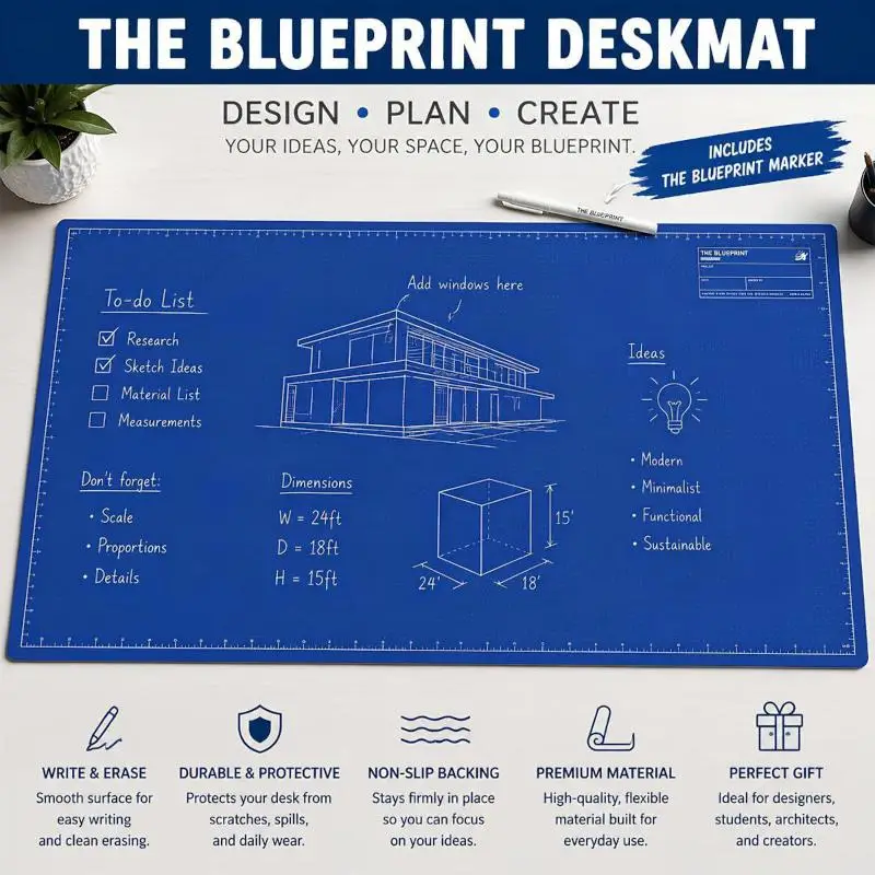 Reusable Double-Sided Writing Desk Mat Non-Slip Smooth Pad with Portable Pens for Kids Learning Drawing Home Use