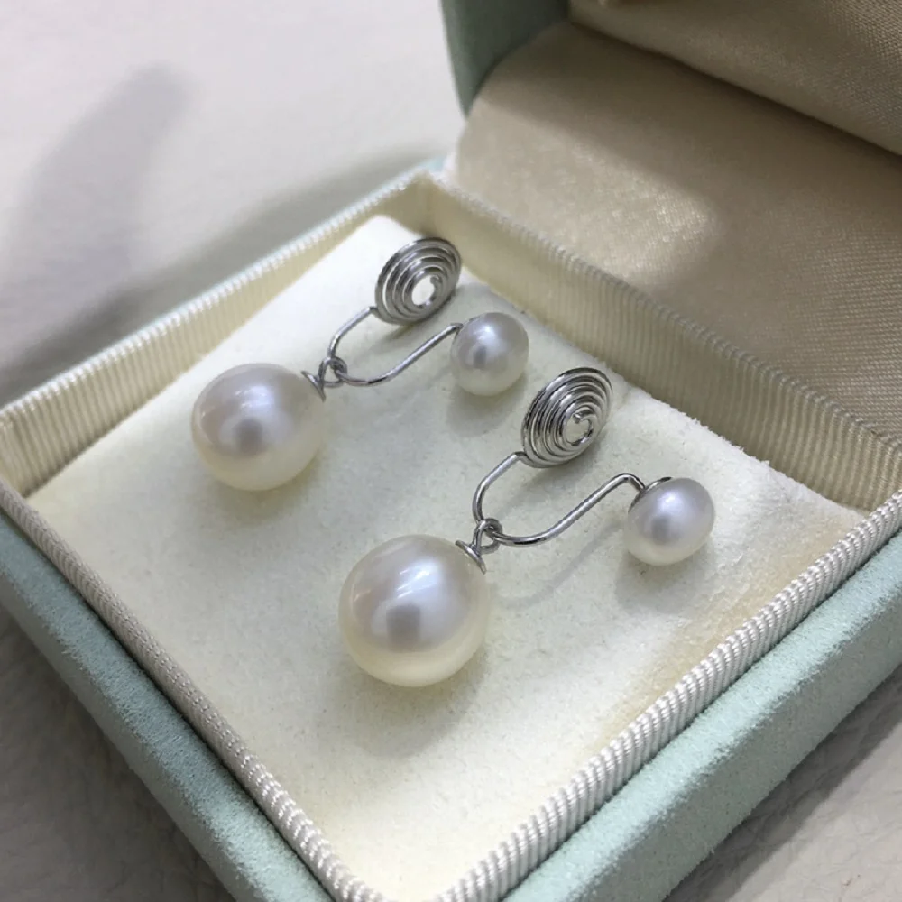 Double Pearl Non Perforated Pearl Earplugs AAAA10-11mm Natural Japanese Round Pearl Earrings 925s