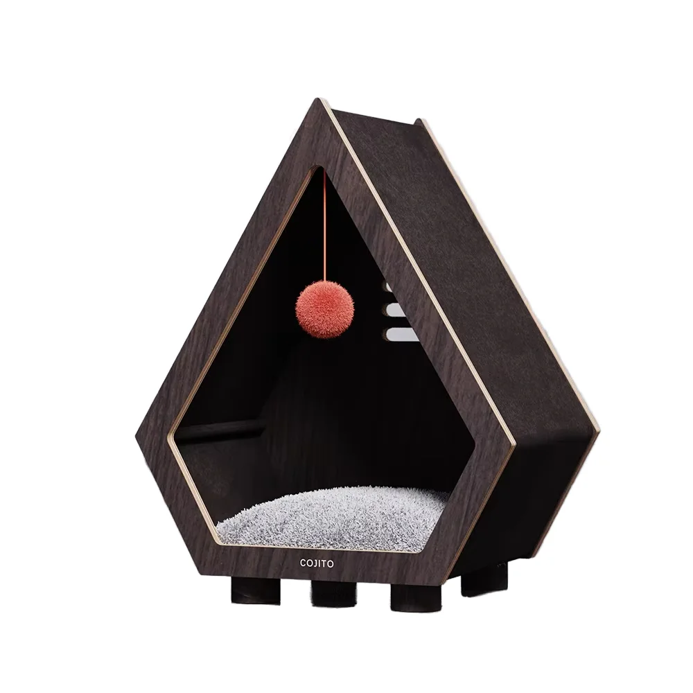 Modern Luxury Eco-Friendly Outdoor Pet Furniture Sustainable Small Wood Cat House All Seasons Sisal Cover Hot Sale Triangle