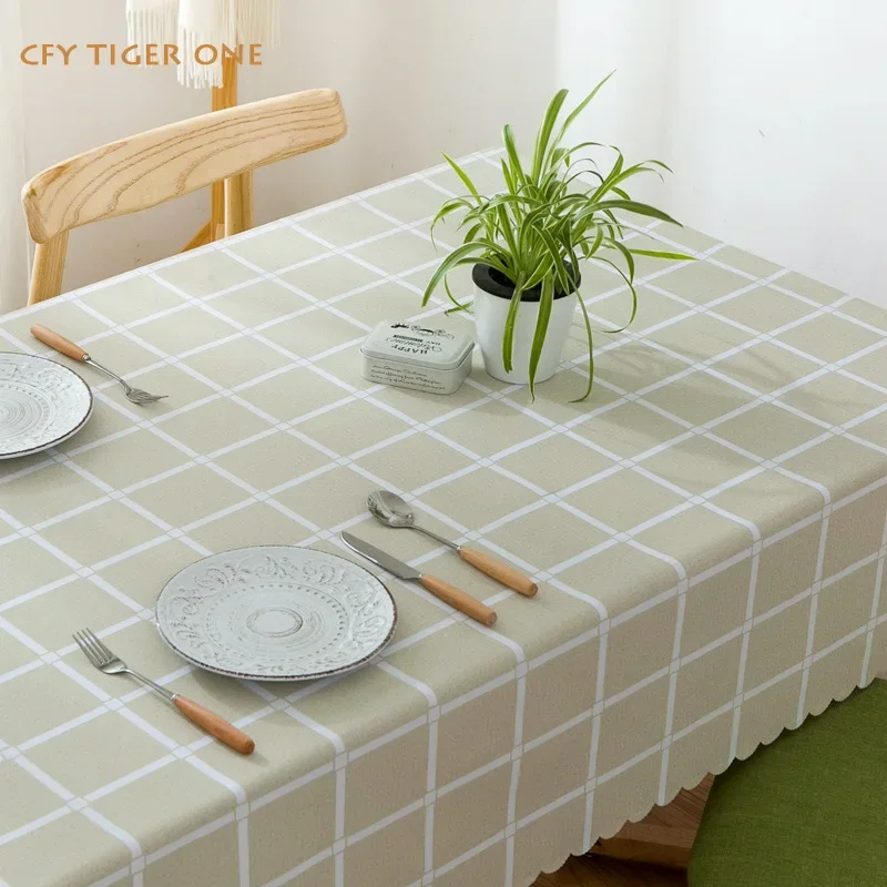 Japanese Plaid PVC Tablecloth Antifouling Rectangular Tablecloth Washable and Oil Resistant Coffee Table Mat Table Cover