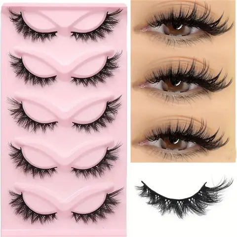 Cat Eye Eyelashes 3D Natural False Lashes Fluffy Soft Cross 5 Pairs Manga Lashes Wispy Natural Eyelash Extension Makeu