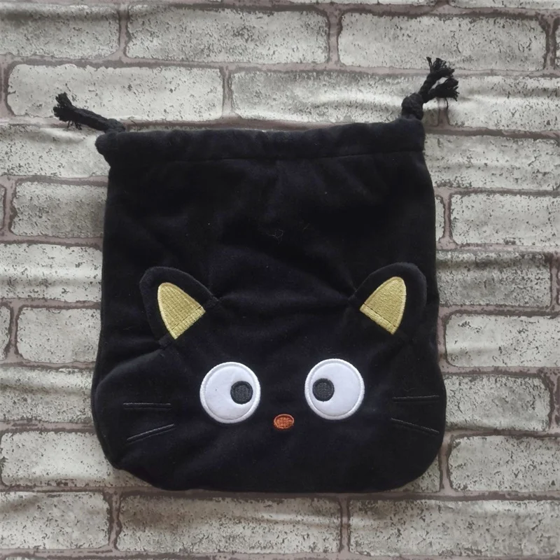 Chococat Plush Drawstring Bag Black Cat Cute Travel Drawstring Pouch Cartoon Anime Kawaii Organizer Storage Bags view 2