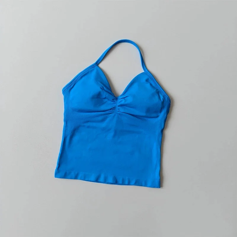 Sport-BH mit Neckholder, Schnürung und offenem Rücken, Push-up-Effekt, hohe Stützwirkung, langes Yoga-Top für das Training im Fitnessstudio. – Detail 9