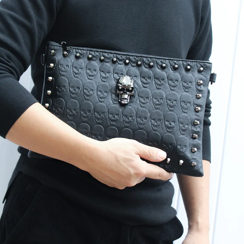 Annmouler Luxury Handbag for Unisex Punk Style Clutch Bag Skull Envelop Bag Men's Casual Purses Fashionable Women Bag
