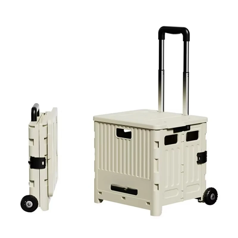 

Portable folding utility vehicle with cover plastic rolling crate trolley shopping cart foldable toolbox