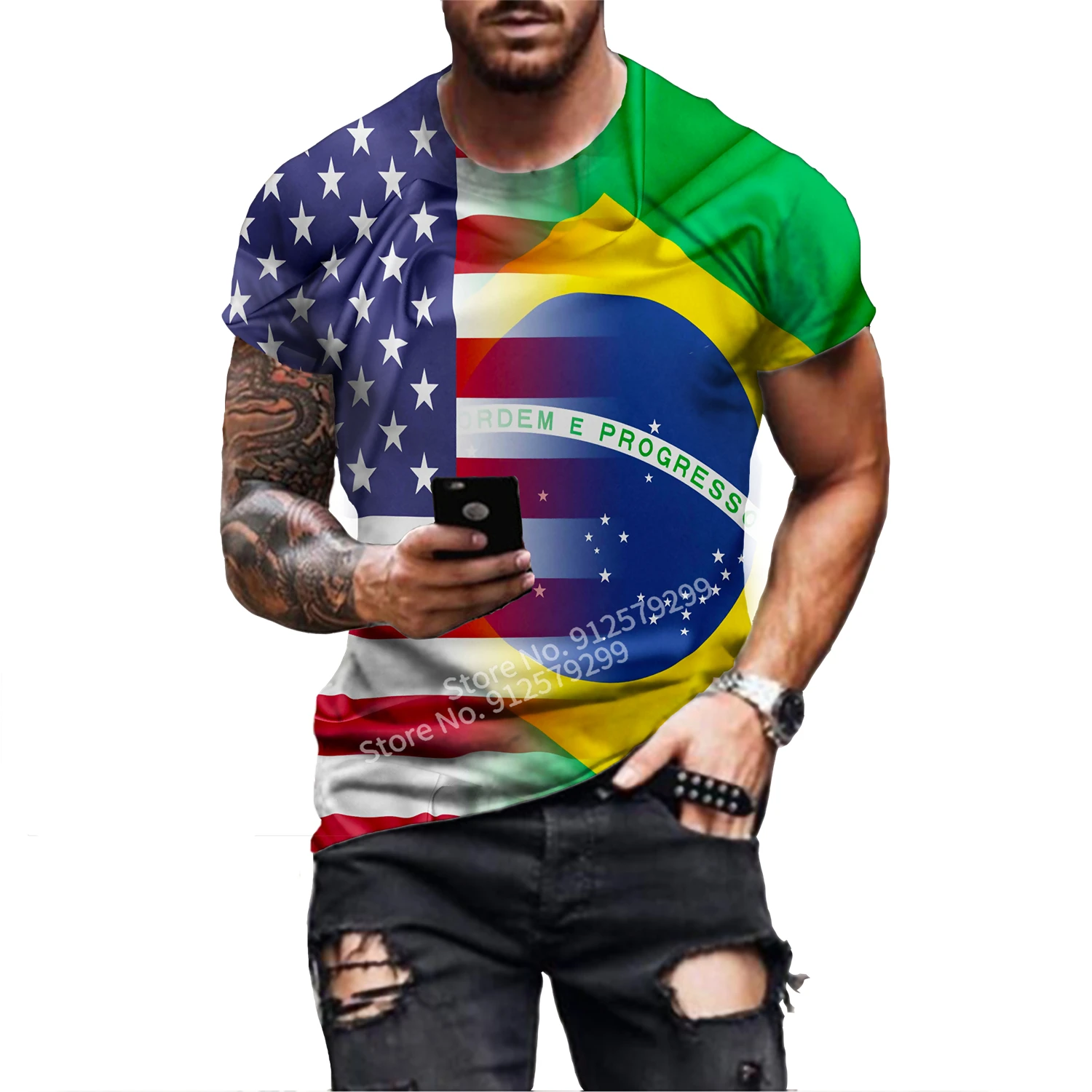 2022 New Fashion American/Brazil Flag 3d T Shirt Men/Women Casual Round Neck Short Sleeve Sports T-shirt