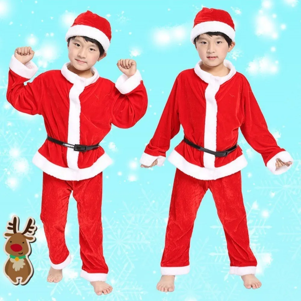 New Year Children Christmas Clothes Santa Claus Classic Cosplay Costume Set Soft Plush Warm Xmas Suit Wear Boys Girls Toddler