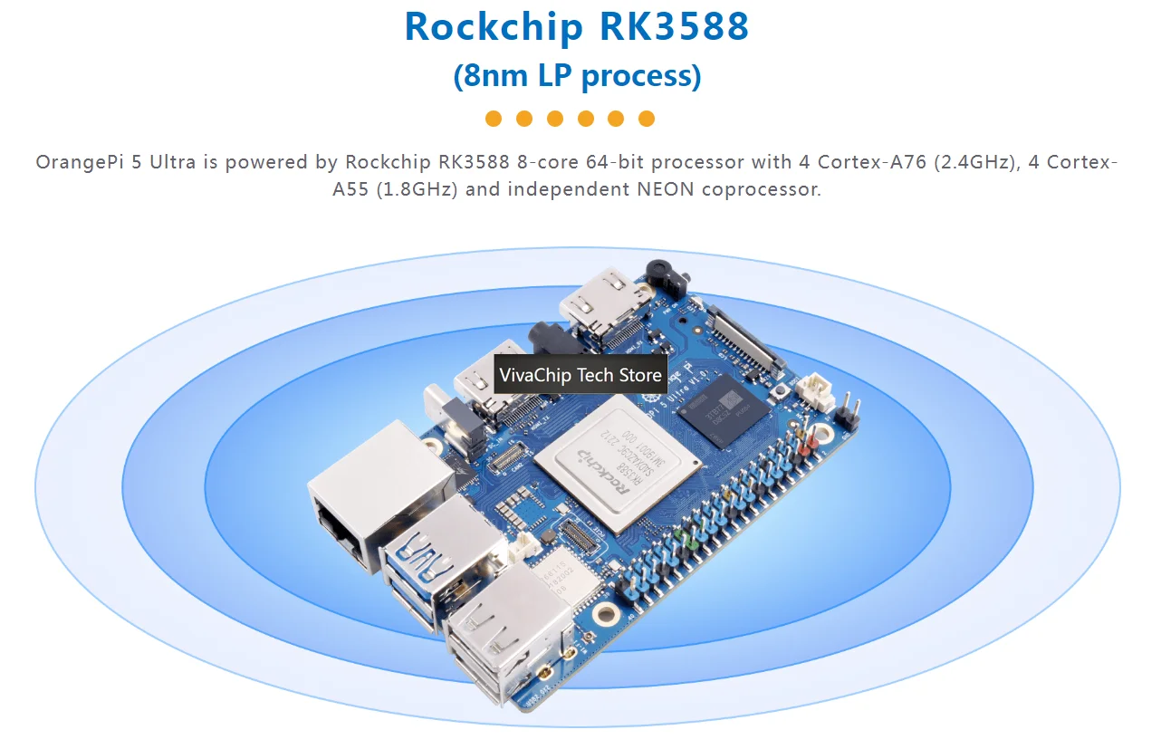 VivaChip TechOrangePi5 Ultra 8GB+256GB EMMC+5V5A Type-C Power Supply Single Board Computer 3pcs Sets