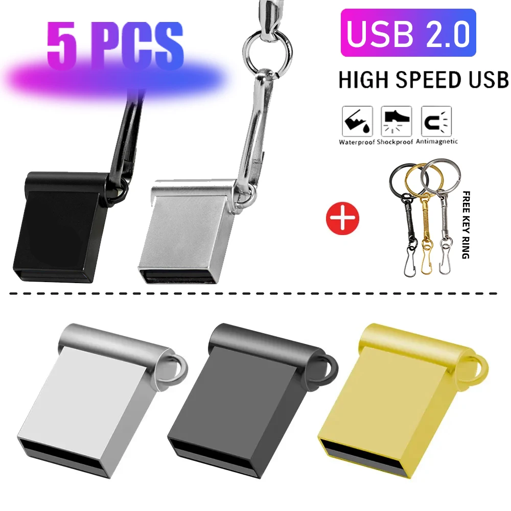 

Metal USB Flash Drive 5 PCS LOT Pen Drive Key Chain Memory Stick Volume Sales USB Stick 64GB 32GB 16GB Mini Thumb Pendrive 8GB