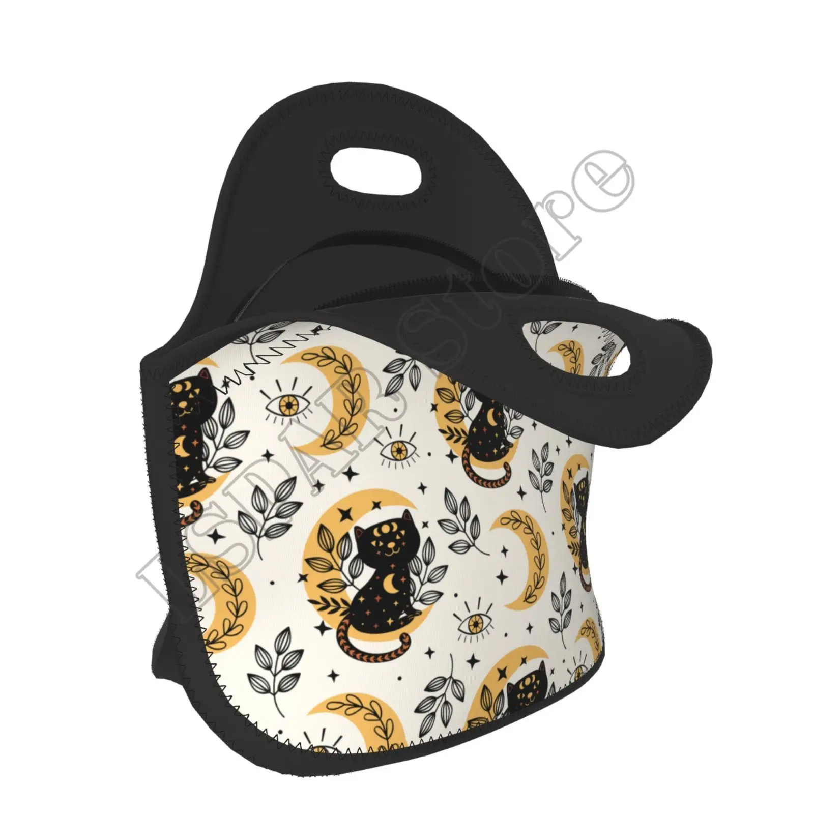 Neoprene Lunch Tote Bag Magic Cat Moon Witchy Thermal Lunch Carrying Bag, Lunch Box & Food Container, Insulated Soft Lunchbox