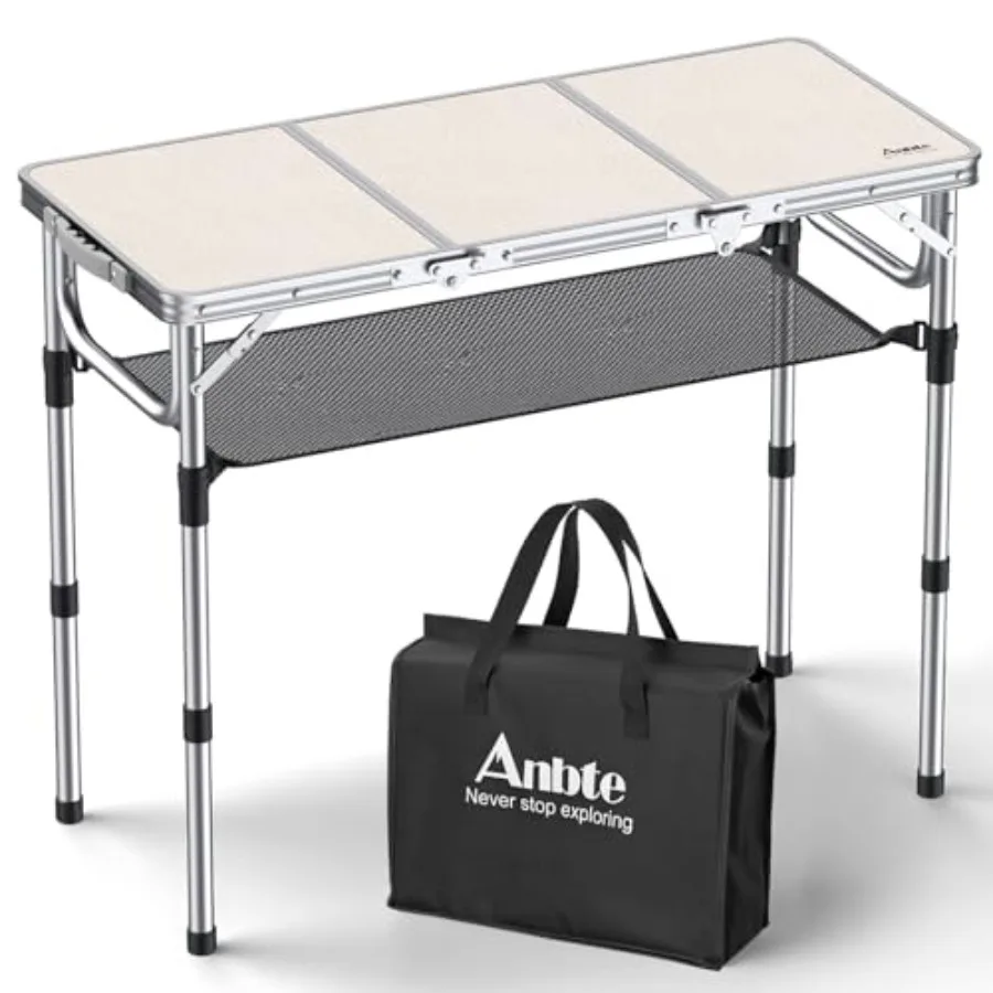 

Folding Camping Table with Storage Net, Aluminum, Silver, Portable for Outdoor Backyard BBQ with 3 Adjustable Heights up to 27.
