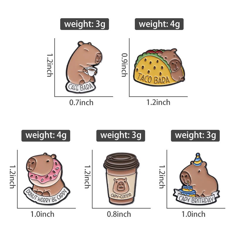 Cute Capybara Enamel Pins Custom DONUT WORRY BE CAPPY Brooches Lapel Badges Cartoon Animal Jewelry Gift for Kids Friends