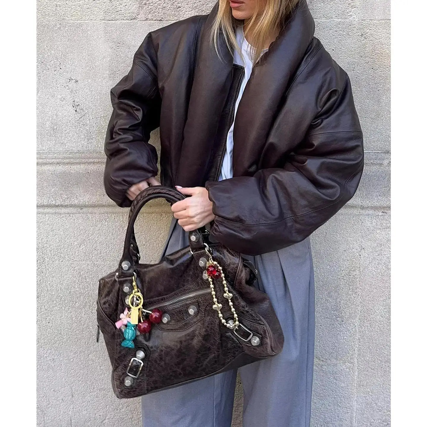 Herbst Winter Lose Fit Lange Sve PU Leder Zipper ort Baumwolle Jaet frauen Casual Sle Großen Kragen Mantel Oberbekleidung