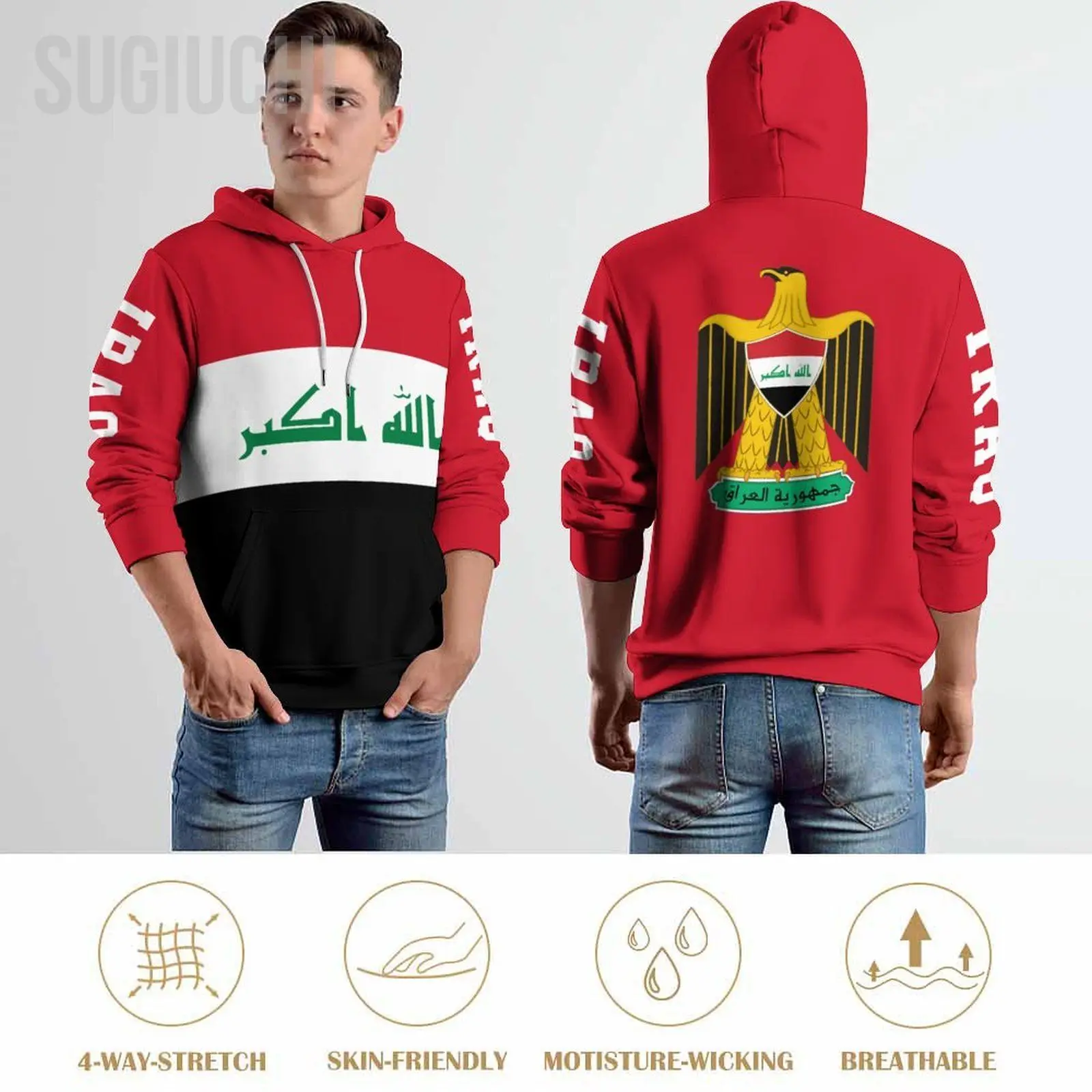 Unisex 3D Hoodie Iraq Flag Men Women Polyester Harajuku Sweatshirt Pullover Hoodies Casual Cool