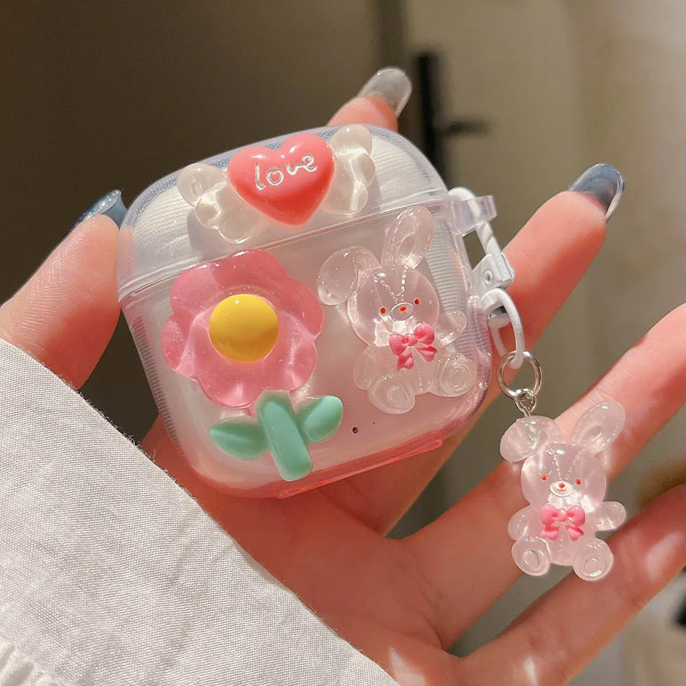 For Huawei FreeBuds 5 5i 6i 4 SE 2 SE2 Case 3D Watermelon Flowers Clear Cartoon Earphone Charging Box Accessories Cover Pendant