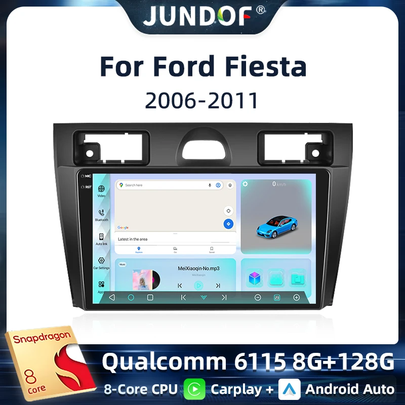 

Jundof Android 13 Qualcomm Car Stereo For Ford Fiesta 2006-2011 Wireless CarPlay Android Auto Multimedia Player Bluetooth FM GPS