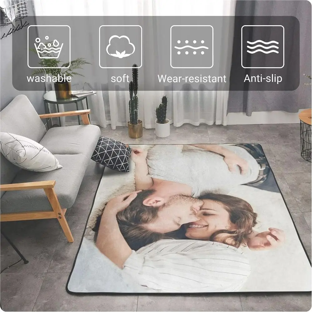 Custom Rug Personalized Area Carpet with Your Logo Image Text Photo, Anti Slip Washable Door Mat Decorative or Bedroom Living Ro - view 3