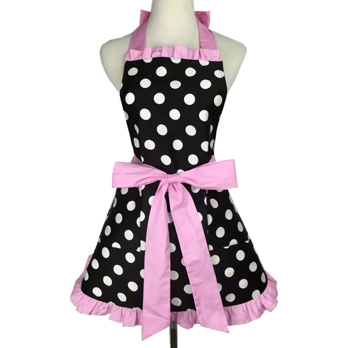 Cute Apron Retro Polka Dot Aprons Ruffle Side Cooking Aprons with Pockets Adjustable Kitchen Supplies for Women Girls Gifts