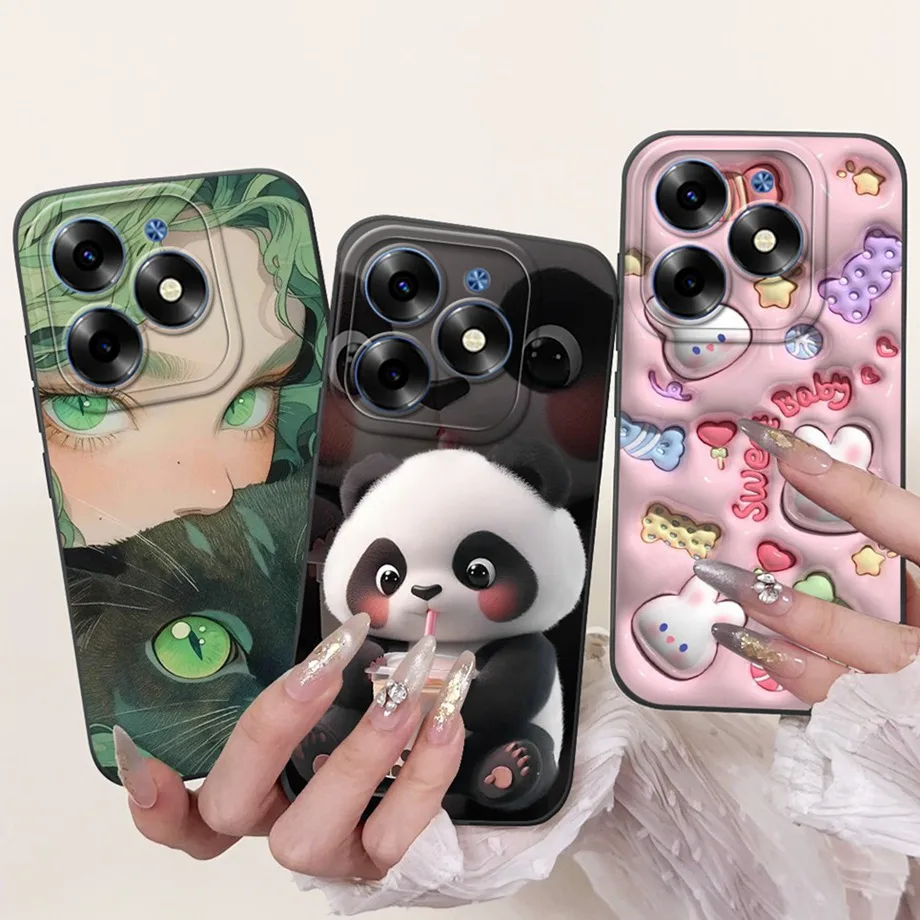 For Itel S23+ S23 Plus ItelS23 Funda Aesthetic Cartoon Panda Rabbit Flower Painting Camera Protection Soft Cover S665LS681LN