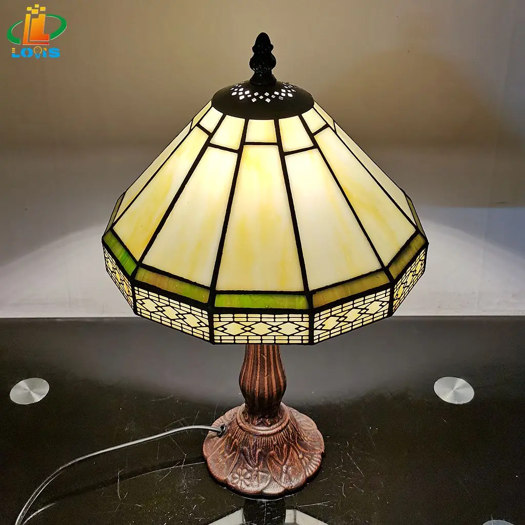 22CM Minimalist European Geometric Small Table Lamp Tiffany Style Living Room Bar Decoration Office Desk Glass Lighting