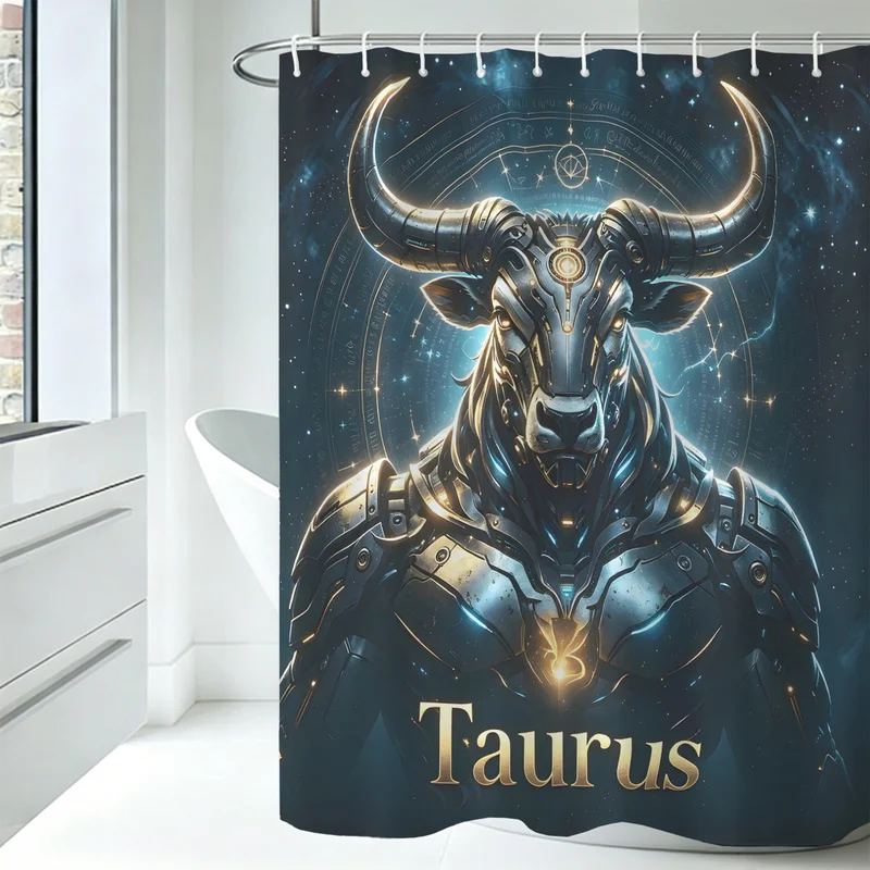 180x180cm Microfiber Shower Curtain,Waterproof,Easy To Install,Mechanical Futuristic 12 Zodiac Signs Print,Bathroom Decor