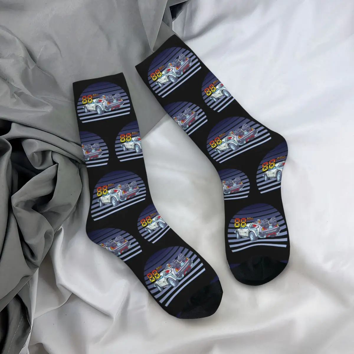 Calcetines DeLorean Regreso al futuro para todas las estaciones, calcetines Harajuku Crew, medias de moda para hombres y mujeres, regalos de navidad