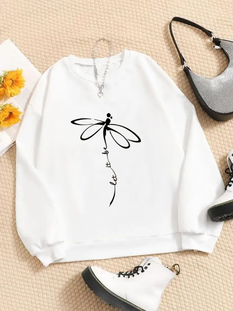 

Clothing Lady Long Sleeve Winter Fashion Casual Women Dragonfly Trend Letter 90s Print Fleece Pullovers Graphic Sweatshirts