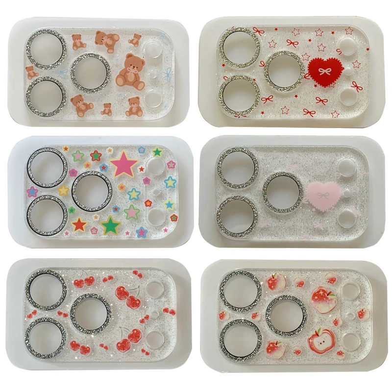 Korean Cute Bear Bow Star Glitter Camera Protector For iPhon