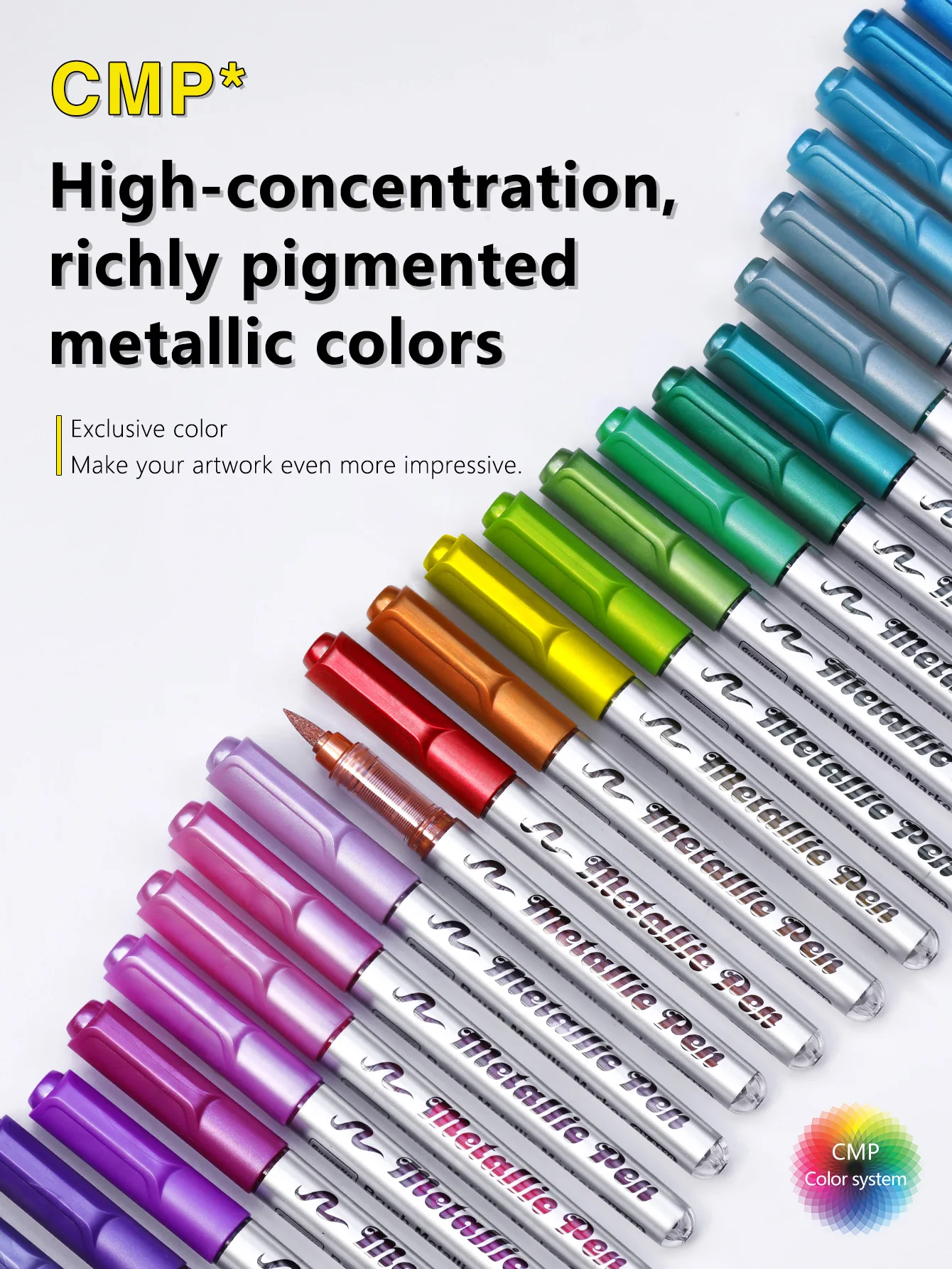 قلم تحديد معدني برأس ناعم سائل مستقيم مع 48 لونًا، فرشاة فنية جرافيتي غير شفافة وقابلة للتكديس