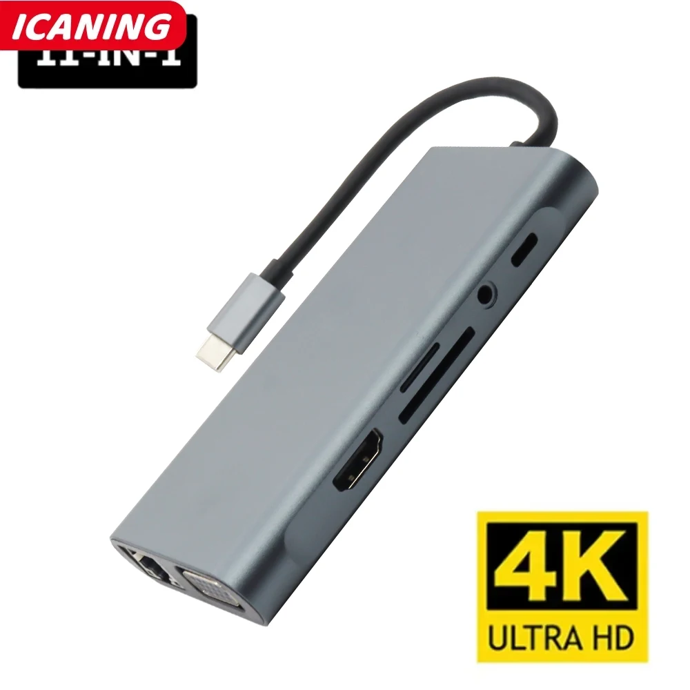 

11 in 1 USB C Docking Station HUB 4K 30Hz Type C to HDMI-Compatible Adapter USB Type C Hubs Splitter for PC Laptop MacBook Pro