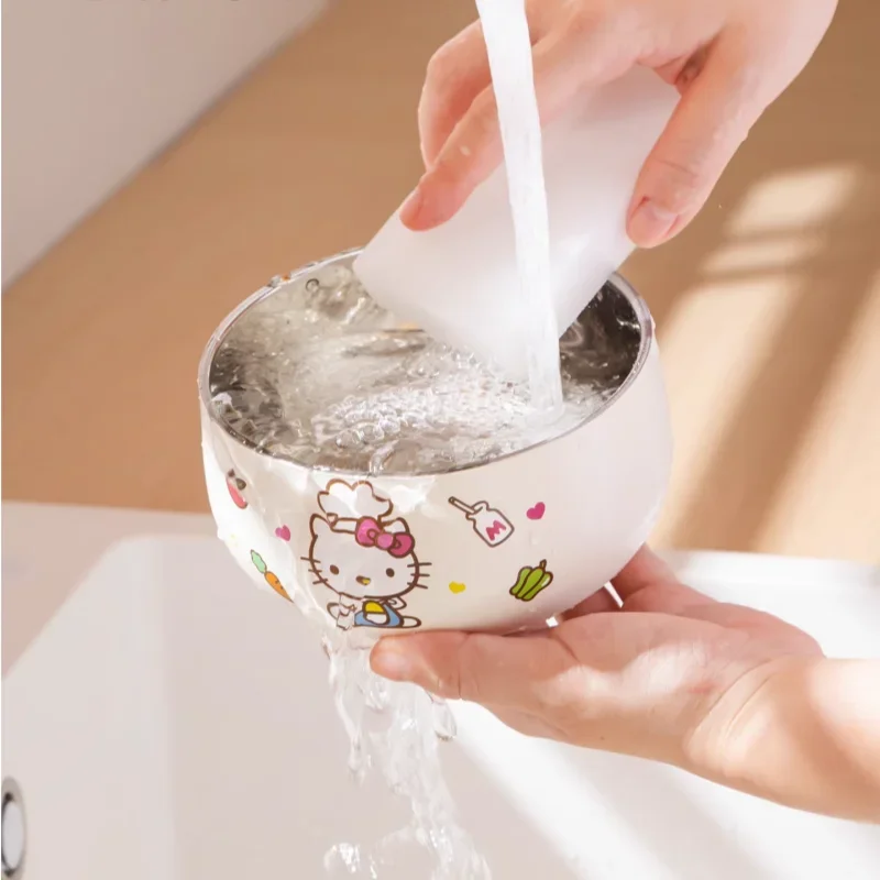 For Sanrio Hello Kitty Children Rice Bowl Food Grade Anti Fall Cute Bowls Stainless Steel Double-wall Heat Insulation Tableware view 6