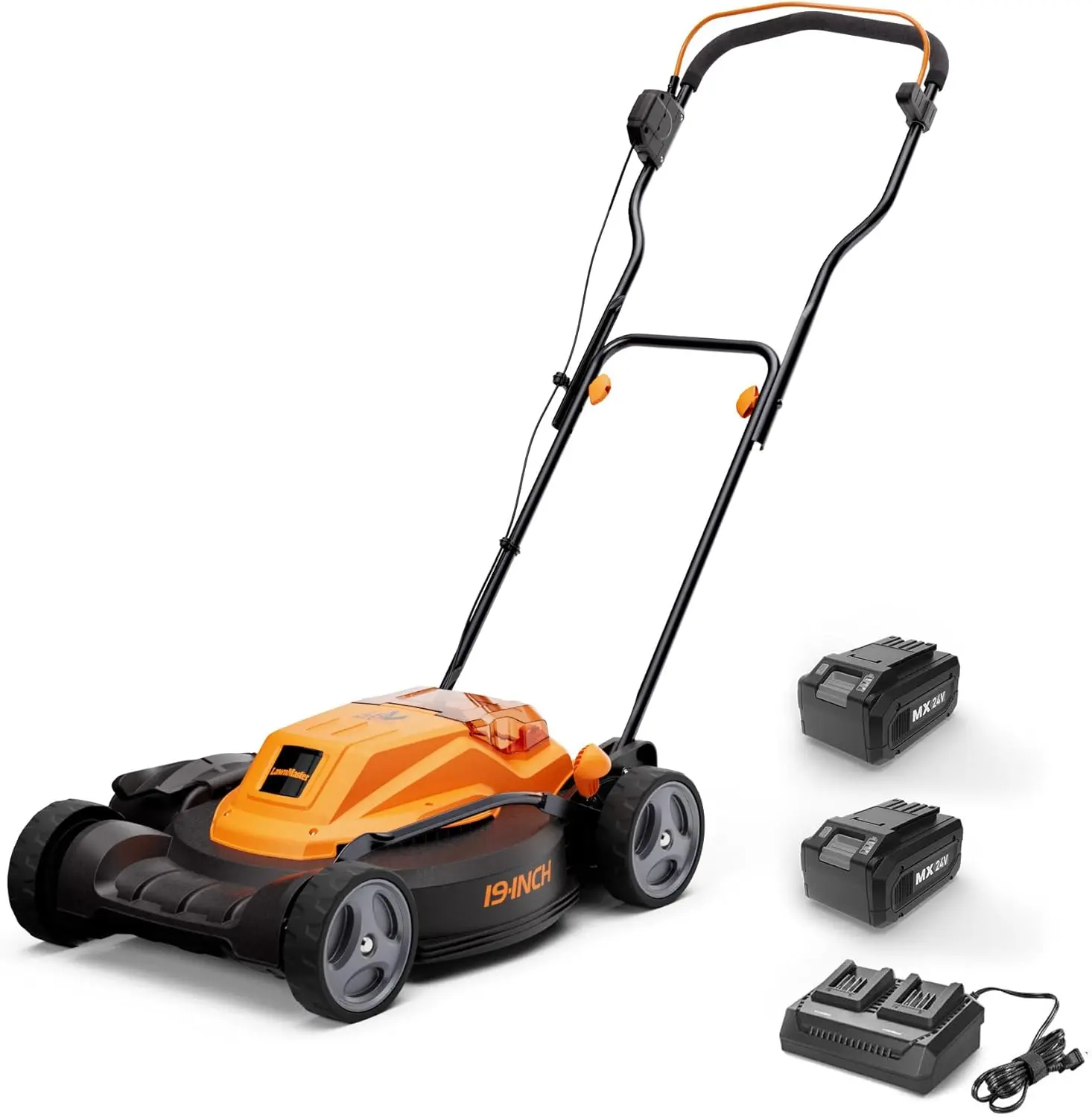 

19-Inch Cordless Lawn Mower with 2 Batteries, Dual Charger, and 6 Cutting Heights for Easy Yard Care
