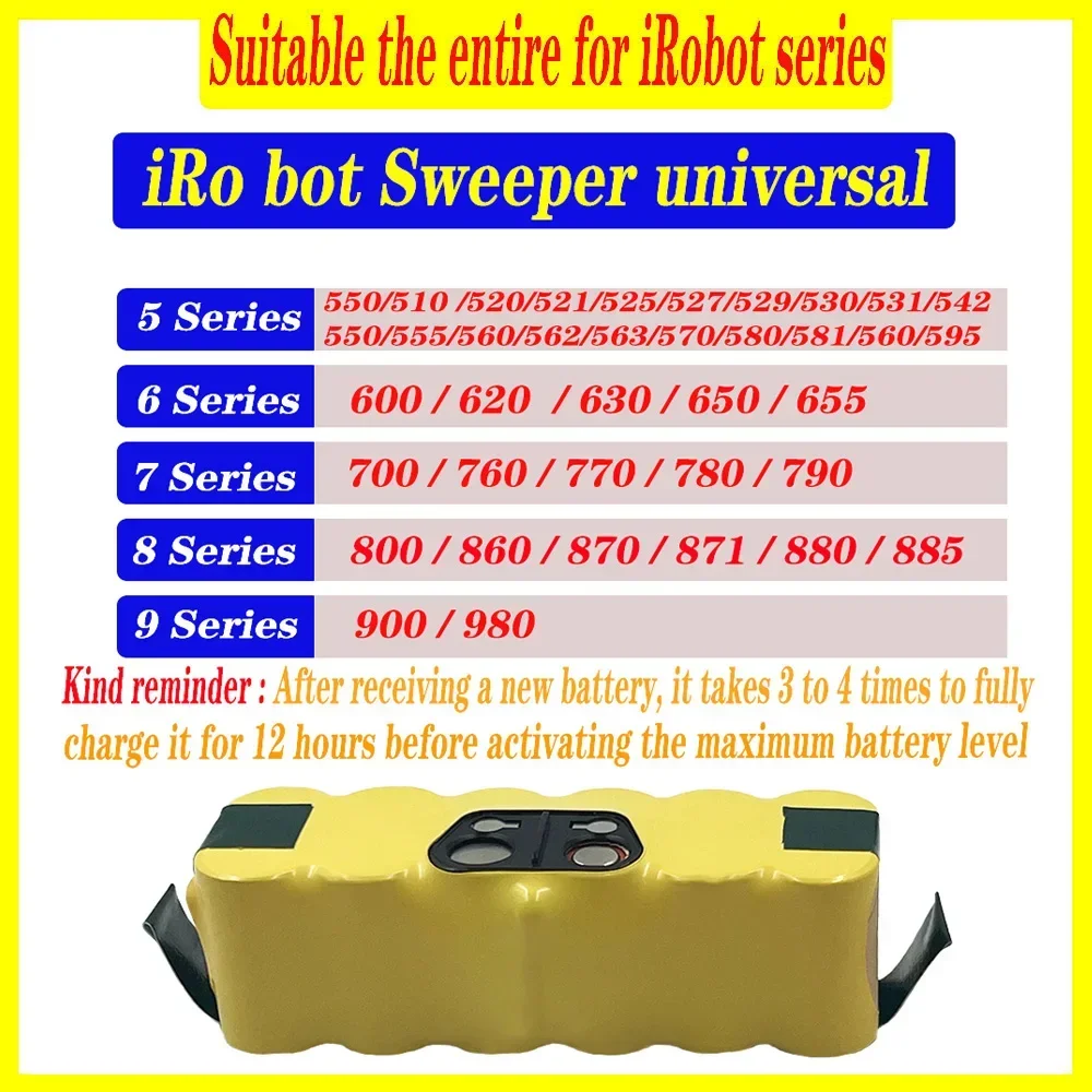 

For irobot Roomba Battery Rechargeable Battery 14.4V 6000mAh 500 550 560 600 650 698 780 876 900 Series Vacuum Cleaner Battery