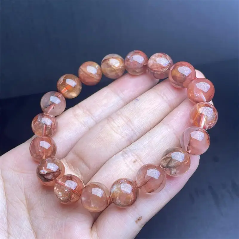 10MM Natural Red Fire Quartz Hematoid Bracelet Quartz Crystal Yoga Reiki Healing Stretch Bangles Female 1PCS