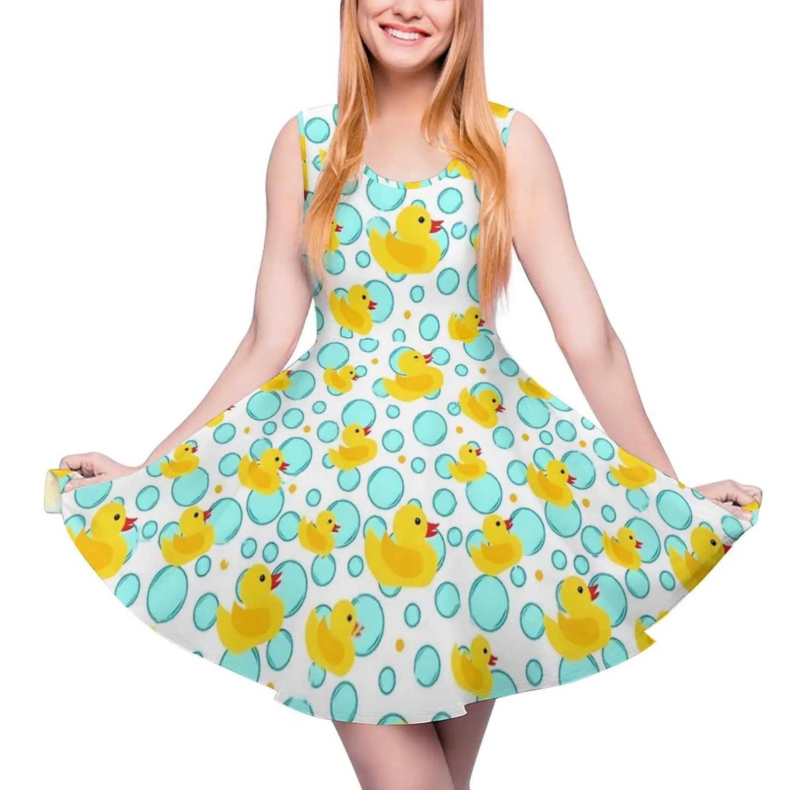 

Yellow Rubber Ducks Dress Bubbles Bathtime Casual Dresses Female Elegant Skate Dress Spring Printed Clothes Big Size 4XL 5XL