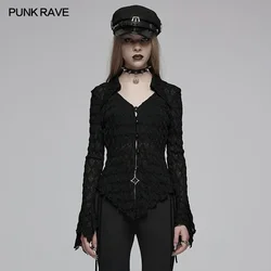 PUNK RAVE Women's Dark Gothic Side Drawstring Knitted Sunproof Cardigan Flared Sleeves Casual Tops Shirt Women Clothes