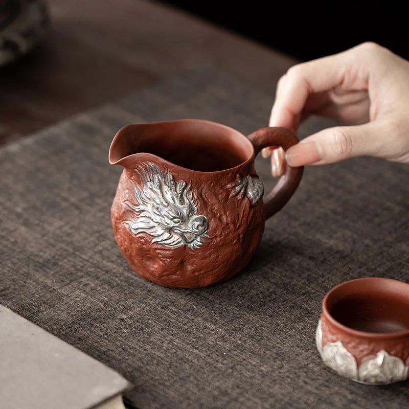 Drawing Silver Xianglong Fair Mug Household Vintage Ceramic with Handle Pitcher Gong Dao Bei Tea Serving Pot Utensils Even Cup
