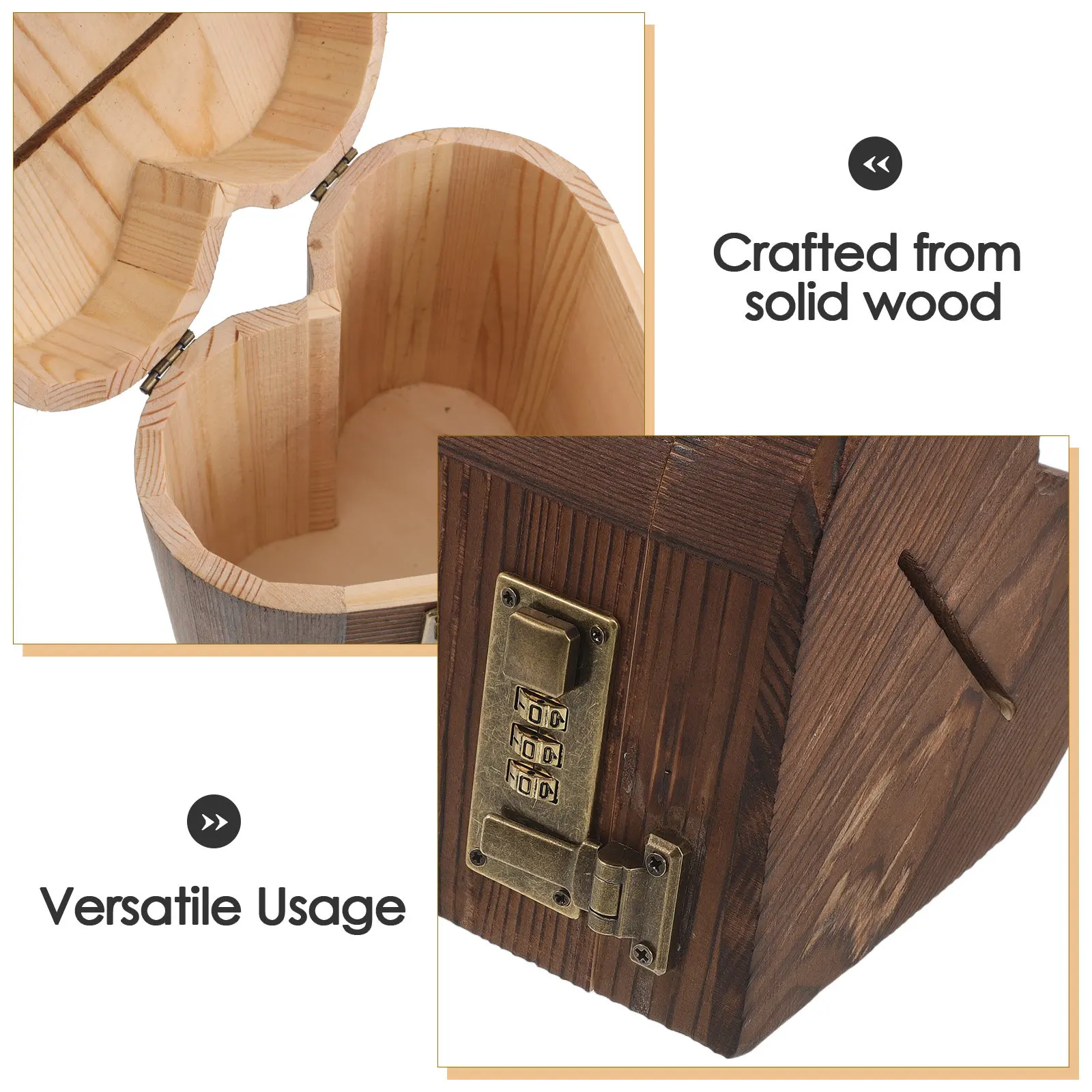 Wooden Heart Shaped Coin Bank Lockable Piggy Bank Passcode Lock Money Box Couple Savings Box Anniversary Decorative Rustic Desk