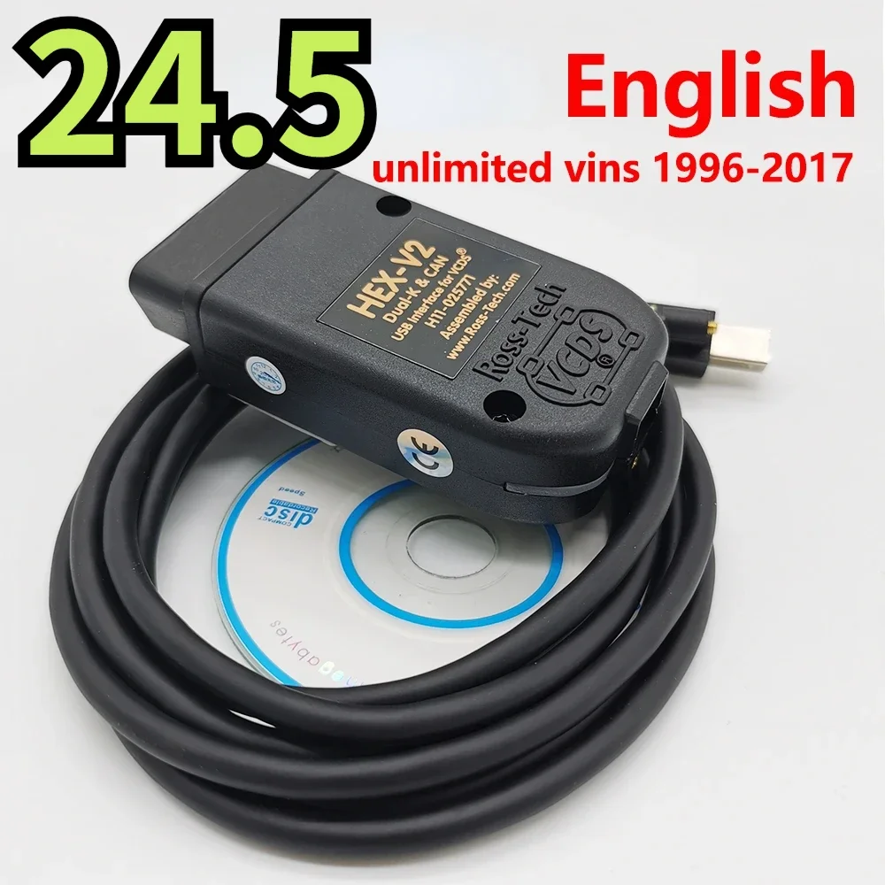 2024 Newest VAGCOM 24.5 Vag com 23.11 VCDS HexV2 HEX CAN Interface FOR VW AUDI Skoda Seat VAG 23.11 Multi-language ATMEGA162