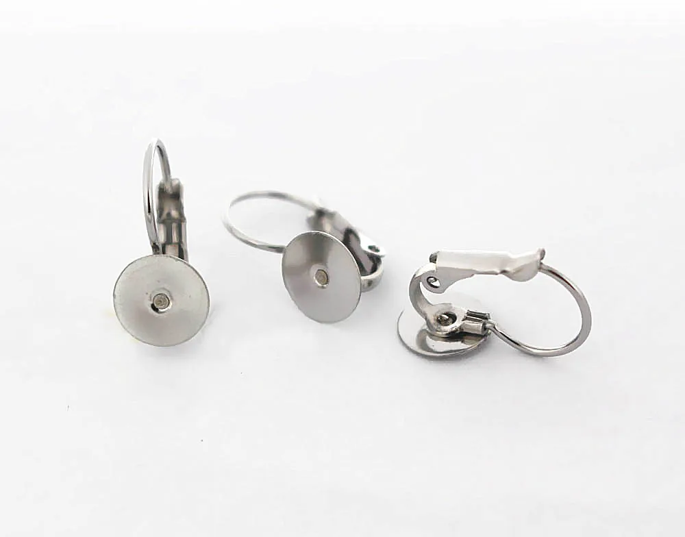 50pcs 6 8 10 12 14mm Stainless Steel Ear Clip Wire Hook Earrings Settings with Flat Circle Glue Pad Cabochons Base DIY Findings