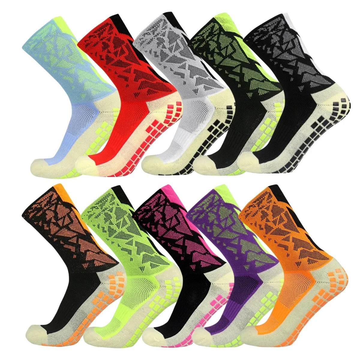 

5 Pairs New 2024 Men Women Camouflage Arrow Soccer Socks Breathable Sports Silicone Anti Slip Grip Football Socks