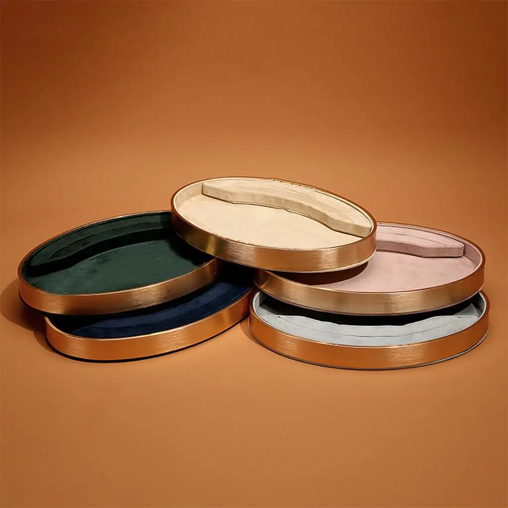 

Elegant Metal Jewelry Tray Velvet Organizer Rings Display Showcase for Shop