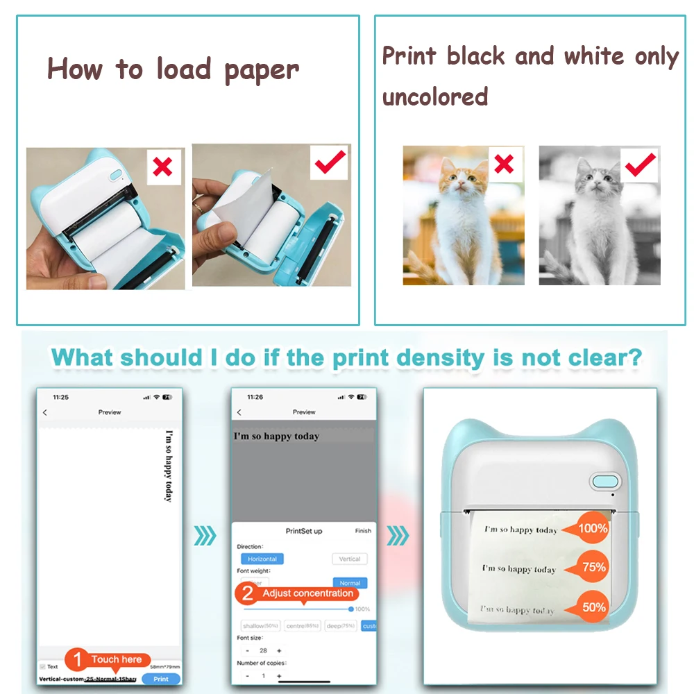 Mini Printer, Portable Thermal Printer Efficiently and Quickly, Inkless Pocket Photo Printer for Study Notes, Pictures, DIY