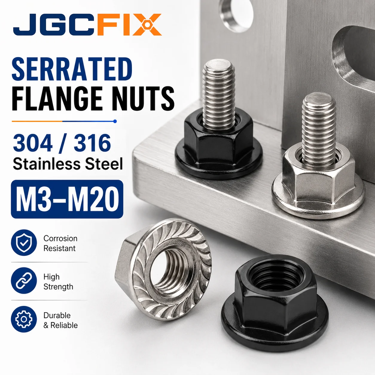 304 316 Stainless Steel M3-M20 Serrated Flange Nuts Spinlock Hex Lock Nuts Self Locking Hex Flange Nut for Machinery Auto Parts