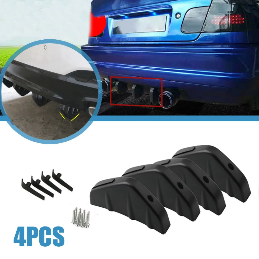 

4pcs Car Tuning Rear Bumper Lip Diffuser Parts Universal Auto Shark Fins Spoiler ABS Plastic Carbon Fiber Car Accessories