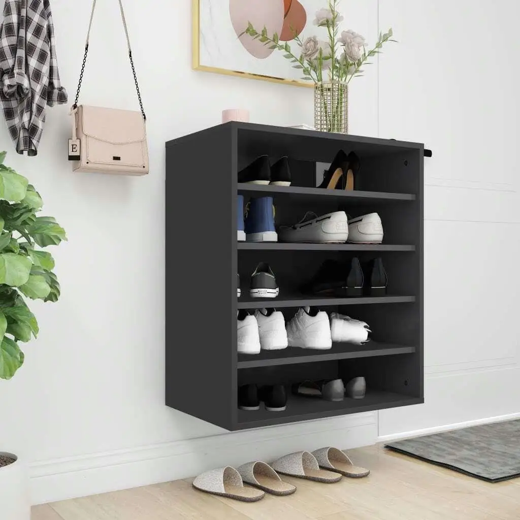 Black Shoe Cabinet 60x35x70 cm - Modern Engineered Wood Storage Organizer