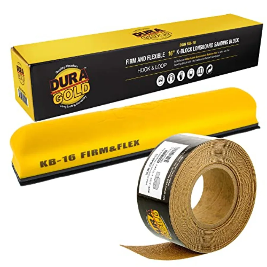 

Шлифовальный блок Dura-Gold Pro Series 16" K-Block: жесткий и гибкий, для ручной шлифовки, с креплением на липучке и адаптером PSA