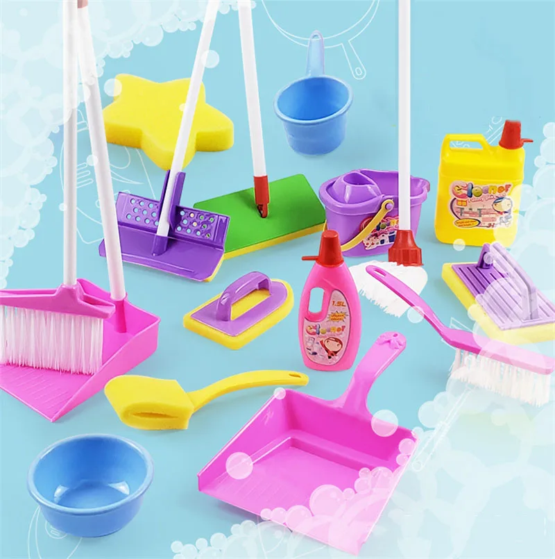 16 stks/set kinderen Schoonmaken Stoffer Bezem Bezem Schoonmaken Speelgoed Baby Mop Mini Tool Set Speelhuis Speelgoed