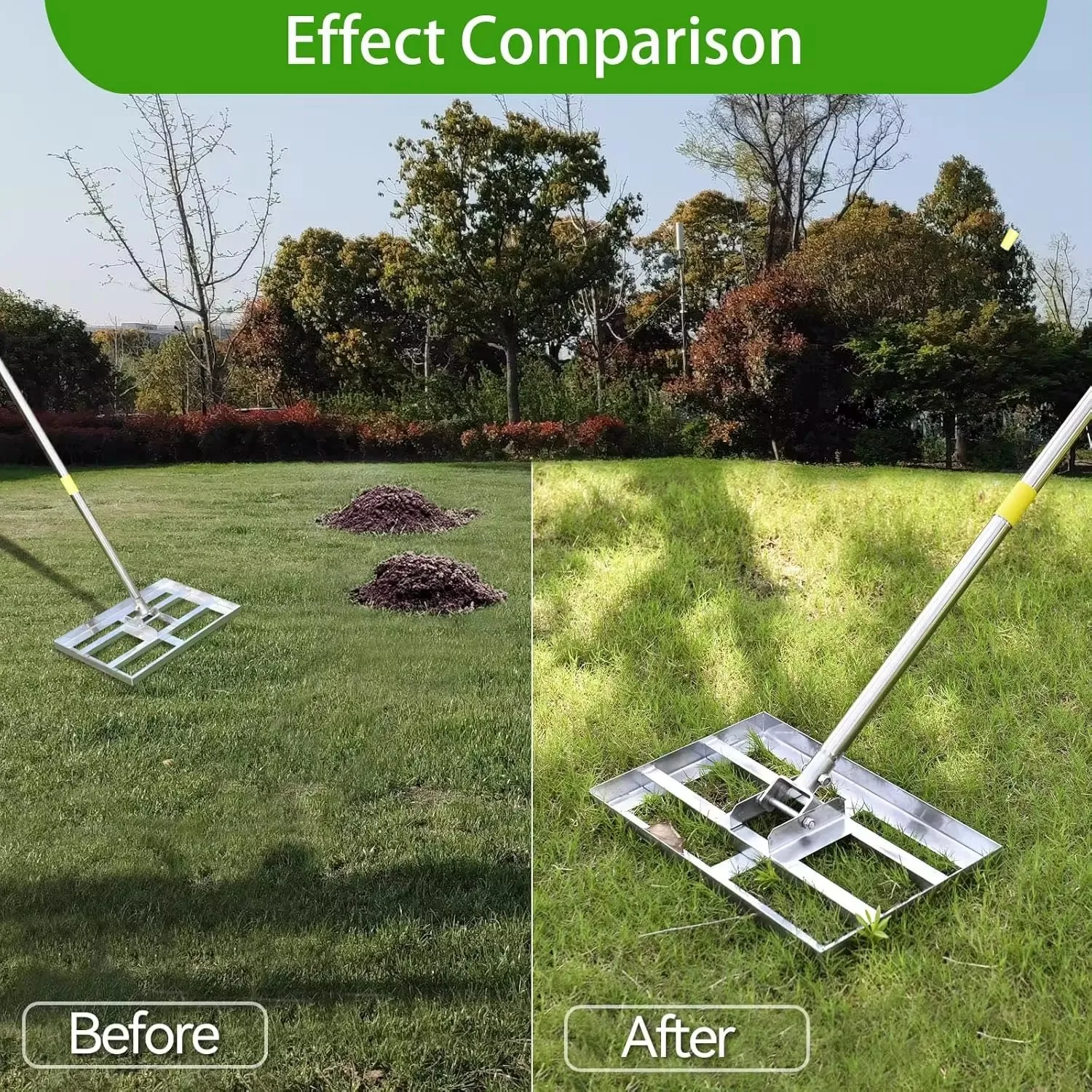 Garden Lawn Leveling Rake with Adjustable Handle Stainless Steel Pole Heavy Duty Durable Golf Backyard Yard Lawn Leveler Tool