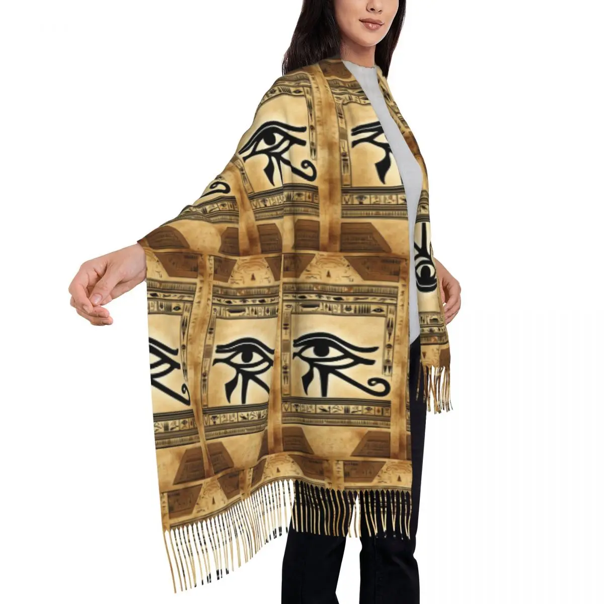 الذهب القديم فرعون مصر الملك توت المصرية الهيروغليفية وشاح شرابة الأوشحة النساء لينة الدافئة شالات ويلتف شال كبير التفاف